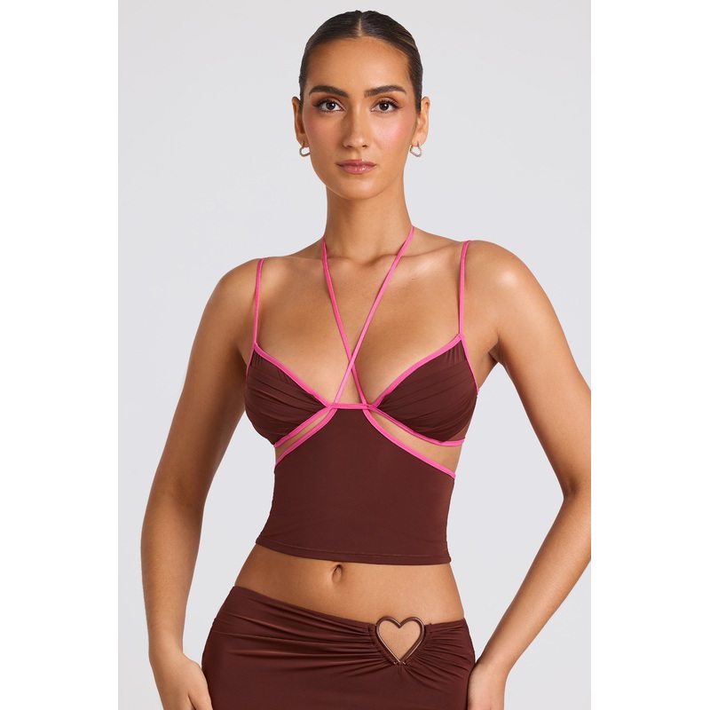 Contrast Binding Cami Top in Chocolate Brown
