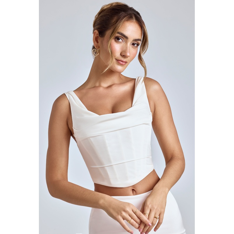Draped Cowl Corset in White