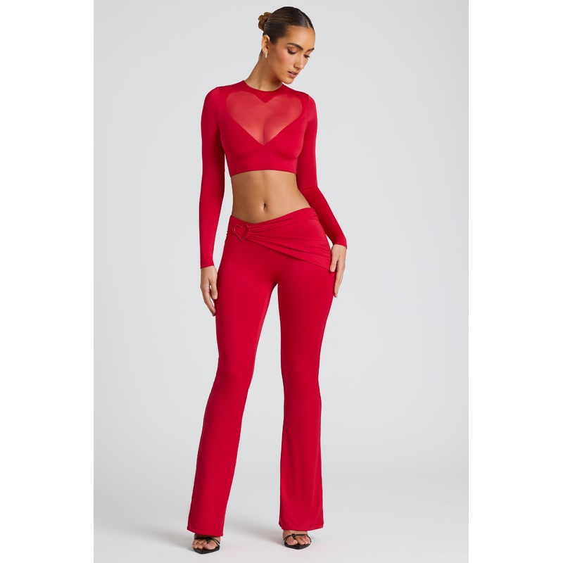 Draped Detail Straight Leg Trousers in Fire Red