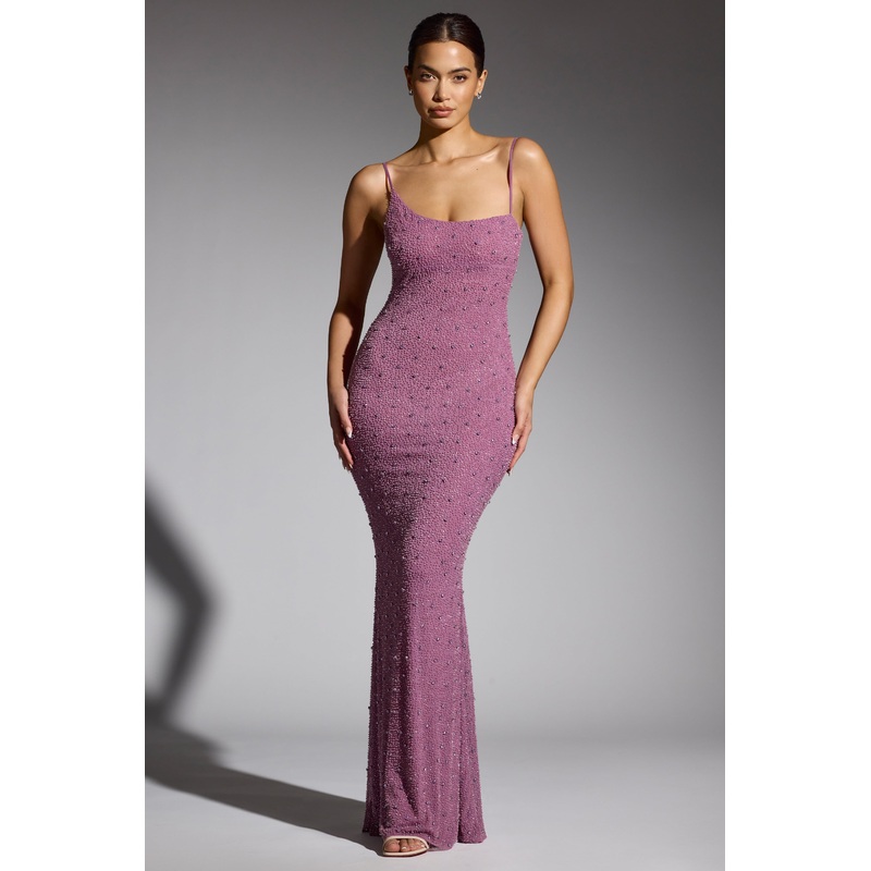 Embellished Asymmetric Maxi Dress in Grape