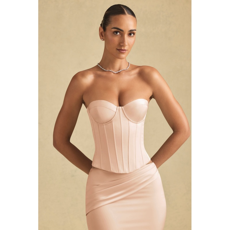 Full-Length Lace-Up Corset Top in Beige Gold