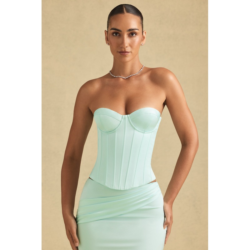Full-Length Lace-Up Corset Top in Mint