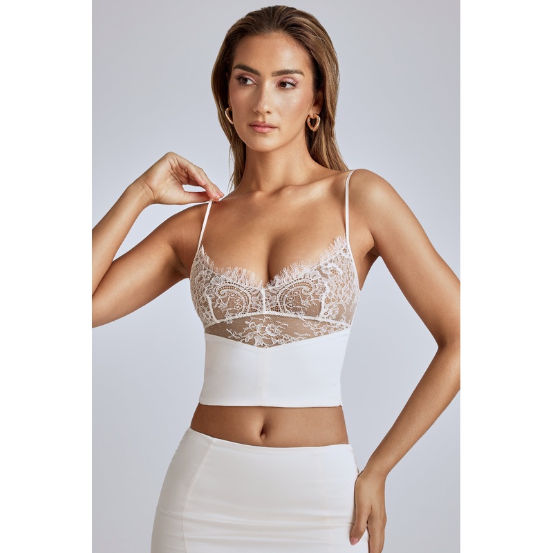 Lace Panel Cami Top in Ivory