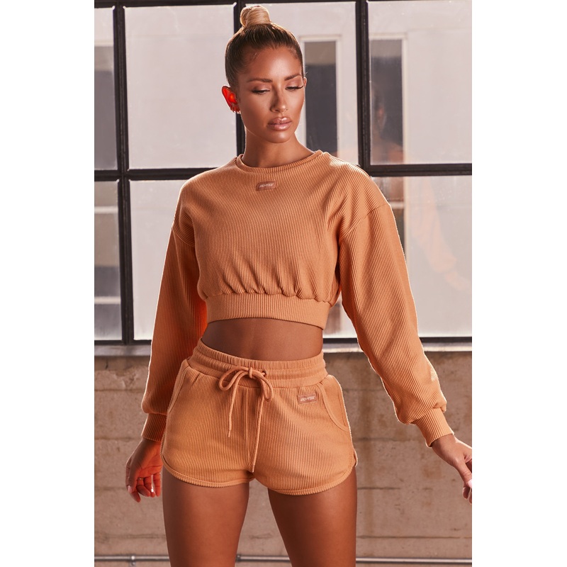 Loosen Up Ribbed Mini Shorts in Caramel