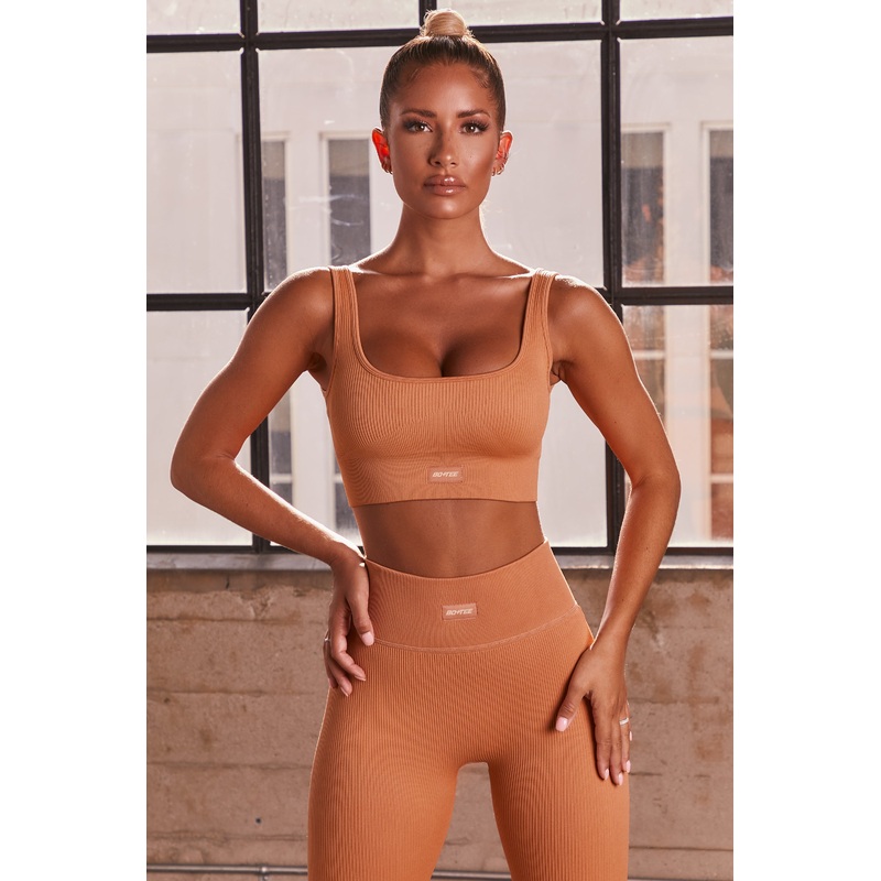 Ribbed Full Length Leggings in Caramel