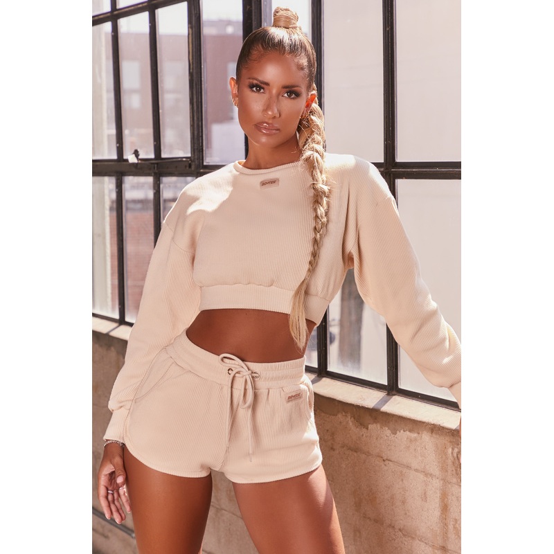 Ribbed Mini Shorts in Cream