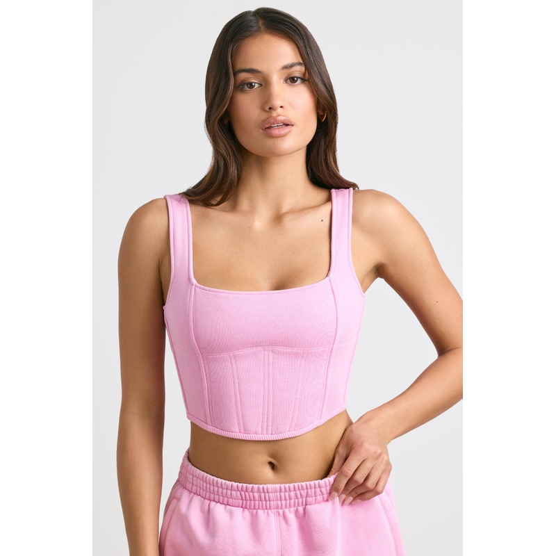 Corset Crop Top in Bubblegum Pink