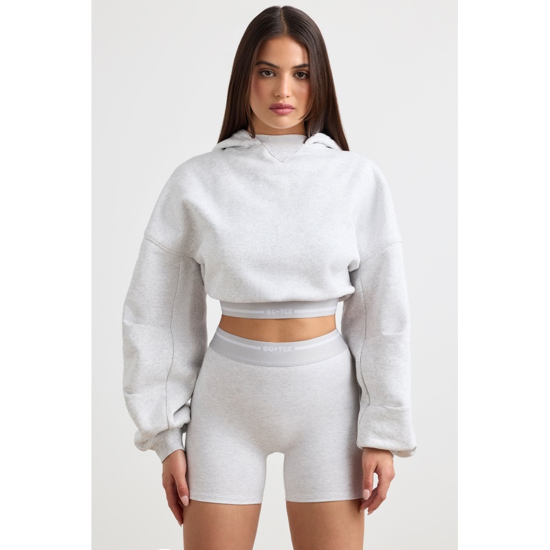 Cropped Hoodie in Grey Marl