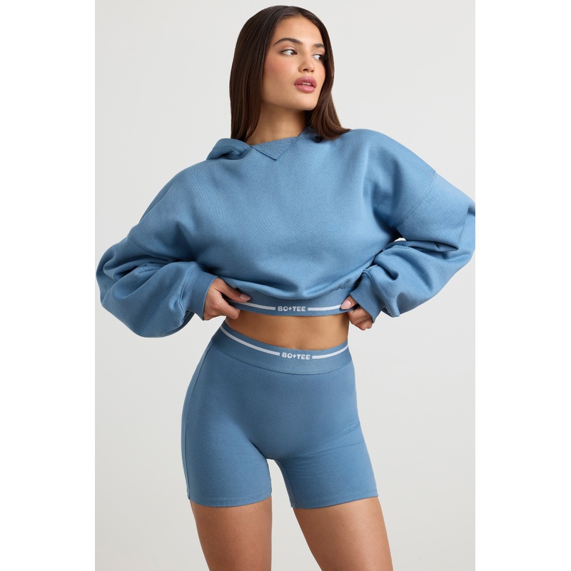 Cropped Hoodie in Steel Blue