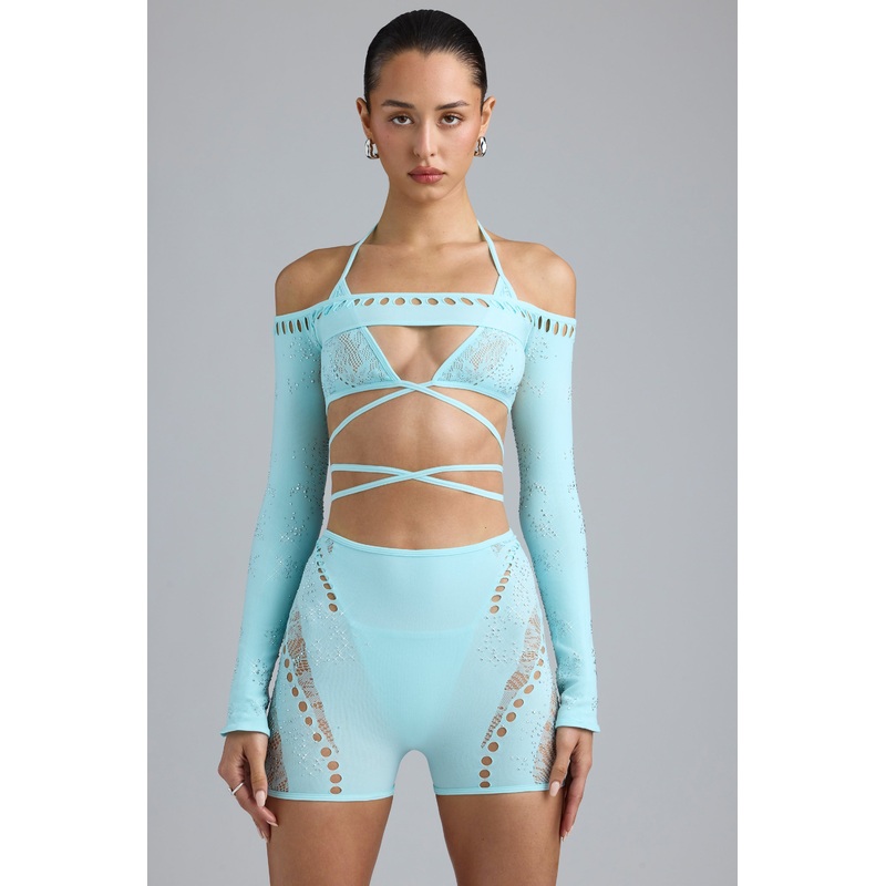 Embellished Cropped Shrug in Ice Blue