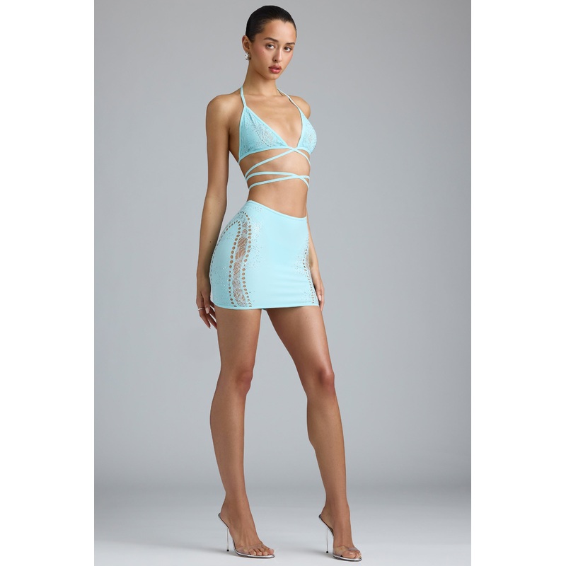Embellished Mid-Rise Mini Skirt in Ice Blue