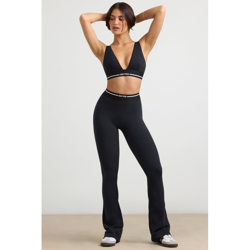 High-Waist Kick Flare Trousers in Black
