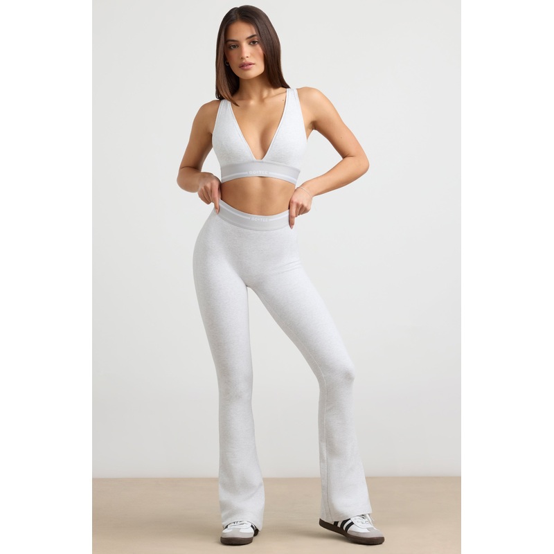 High-Waist Kick Flare Trousers in Grey Marl