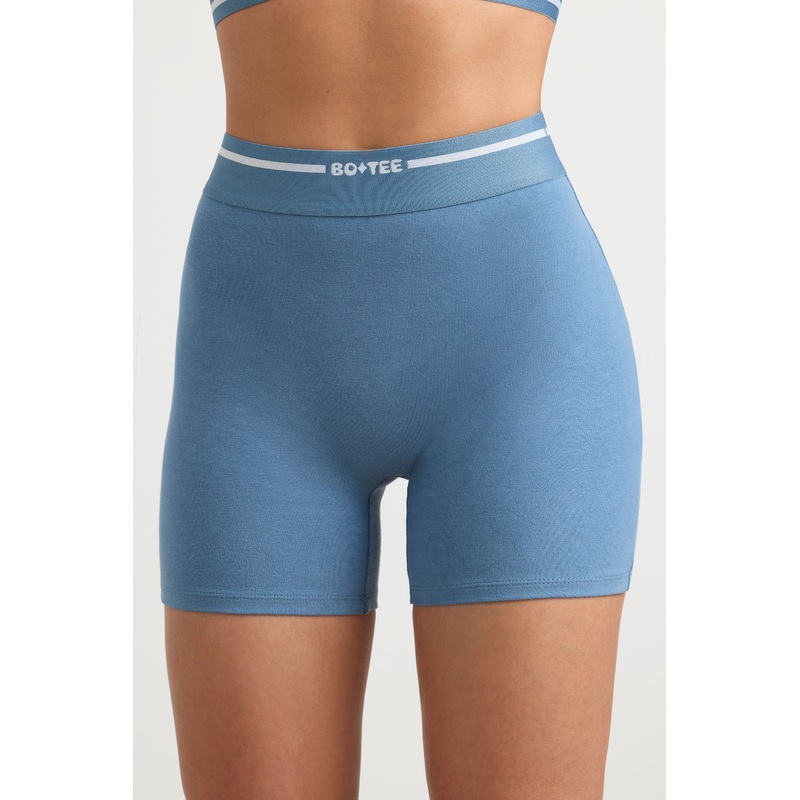 High-Waist Mini Shorts in Steel Blue