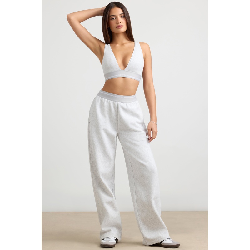 High-Waist Straight-Leg Joggers in Grey Marl