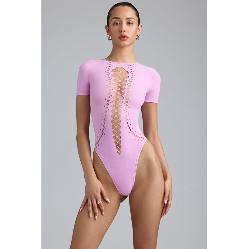 Lace-Up Bodysuit in Violet Pink