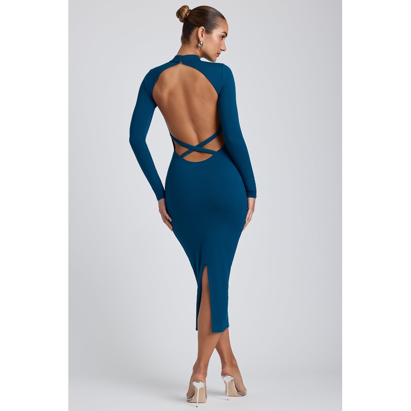 Modal Cross-Back Midaxi Dress in Deep Teal
