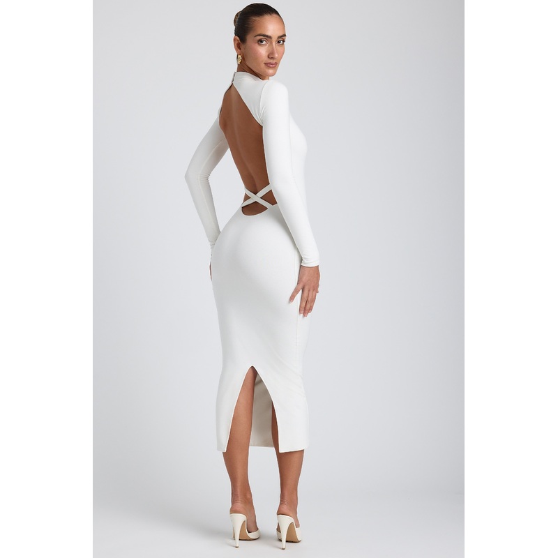 Modal Cross-Back Midaxi Dress in White