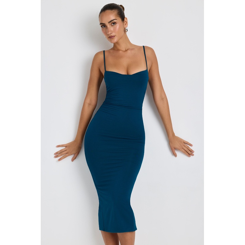 Modal Ruched Layered Midaxi Dress in Deep Teal