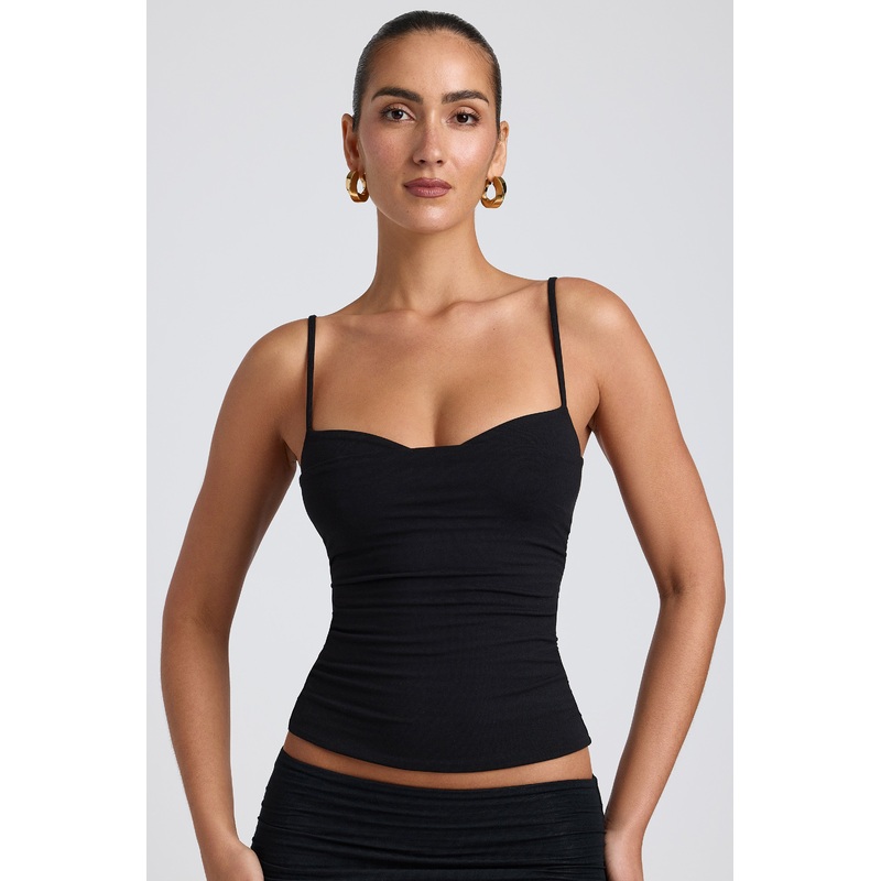 Modal Ruched Layered Tank Top in Black