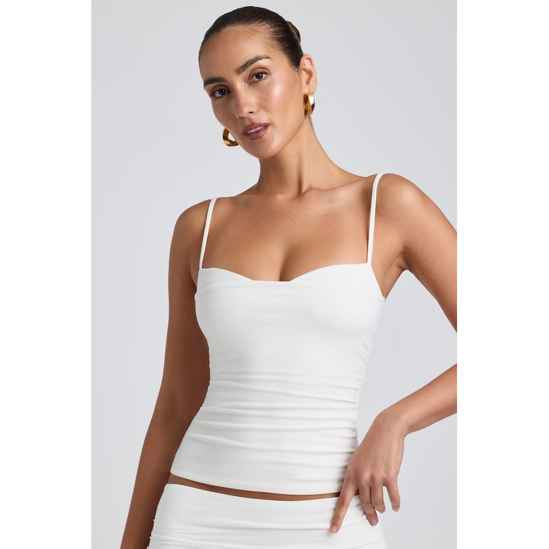 Modal Ruched Layered Tank Top in White