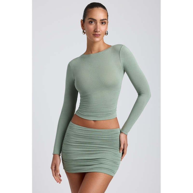 Modal Ruched Long-Sleeve Top in Sage Green