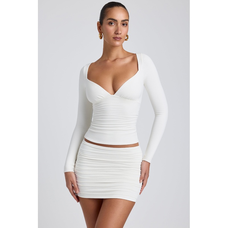 Modal Ruched Long-Sleeve Top in White