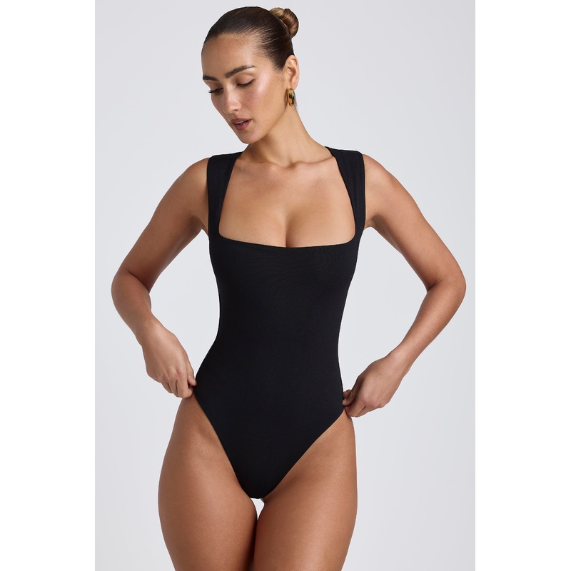 Modal Square-Neck Bodysuit in Black
