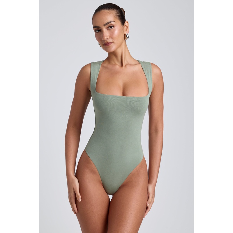 Modal Square-Neck Bodysuit in Sage Green