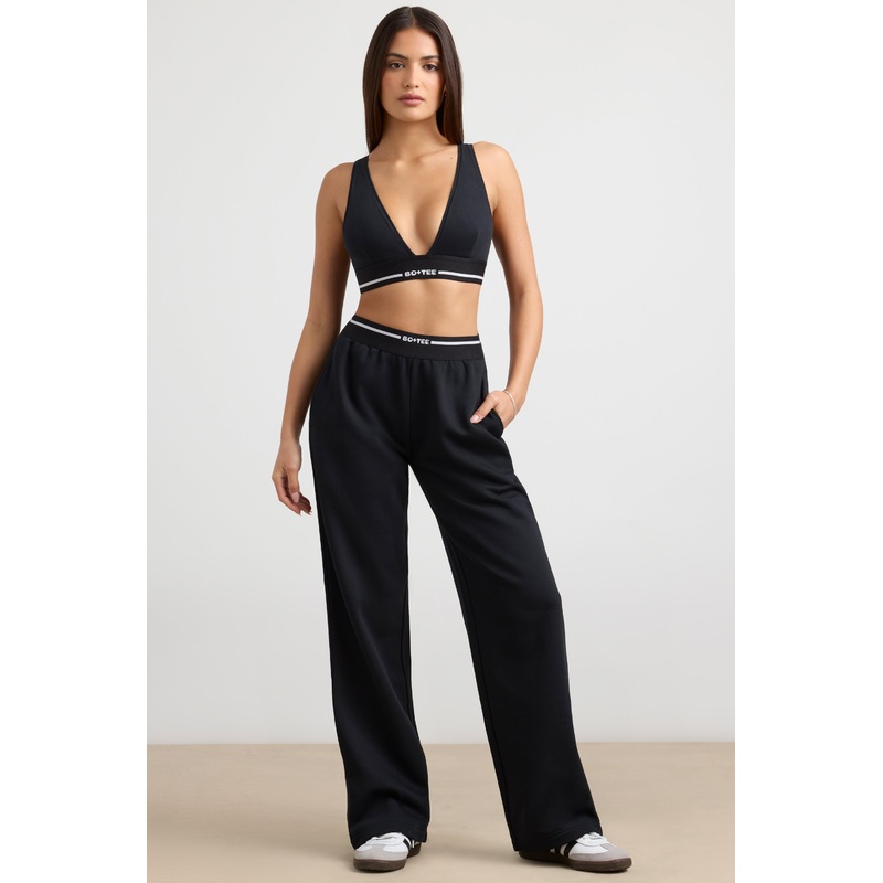 Petite High-Waist Straight-Leg Joggers in Black
