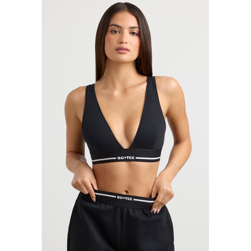 Plunge-Neck Crop Top in Black