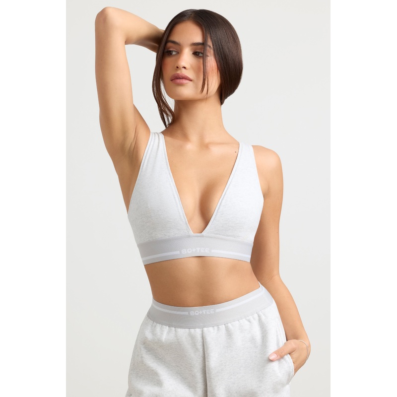 Plunge-Neck Crop Top in Grey Marl