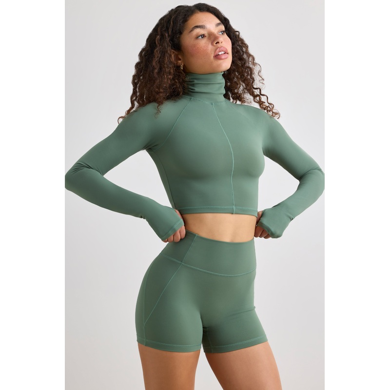 Soft Active High Waist Mini Shorts in Khaki