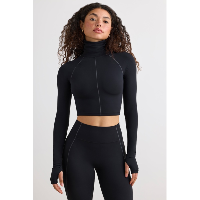 Soft Active Turtleneck Crop Top in Black