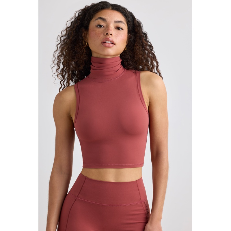 Soft Active Turtleneck Tank Top in Rust