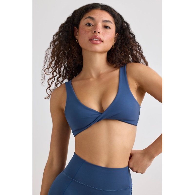 Soft Active V-Neck Sports Bra in Washed Navy