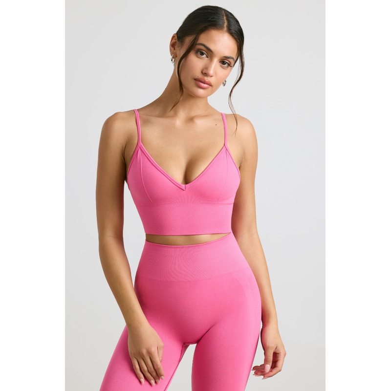 V-Neck Define Luxe Sports Bra in Hot Pink