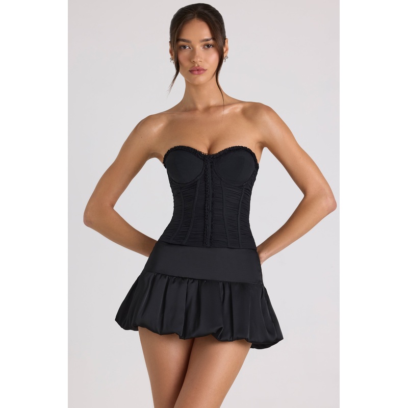Bubble Hem Mid-Rise Micro Mini Skirt in Black