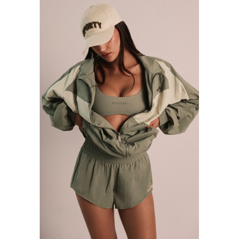 Elasticated Mini Shorts in Mineral