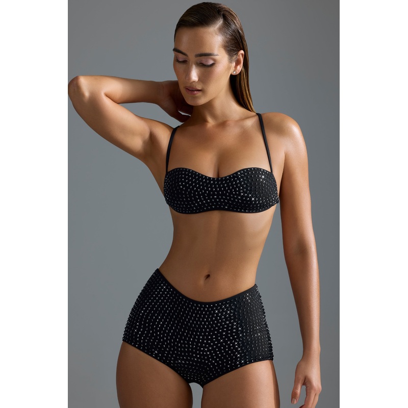 Embellished Micro Bikini Top in Black