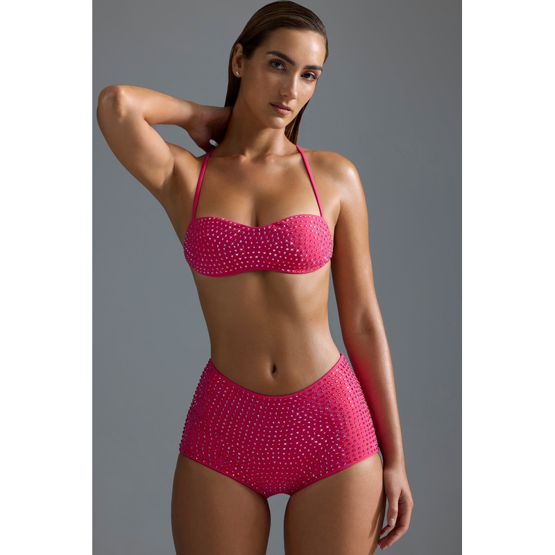 Embellished Micro Bikini Top in Raspberry Sorbet