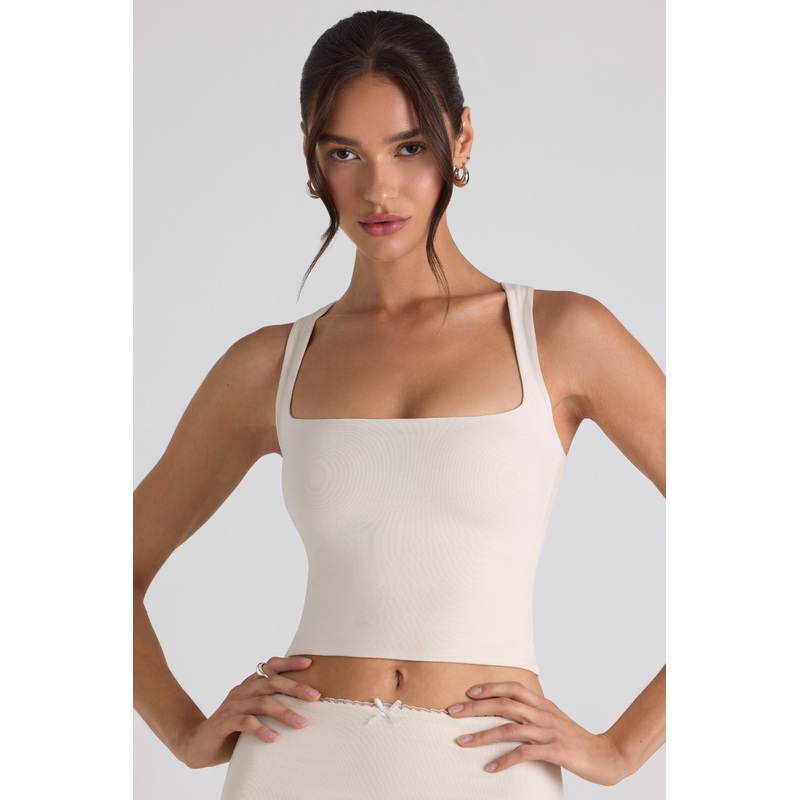 Modal Bow-Detail Crop Top in Ivory