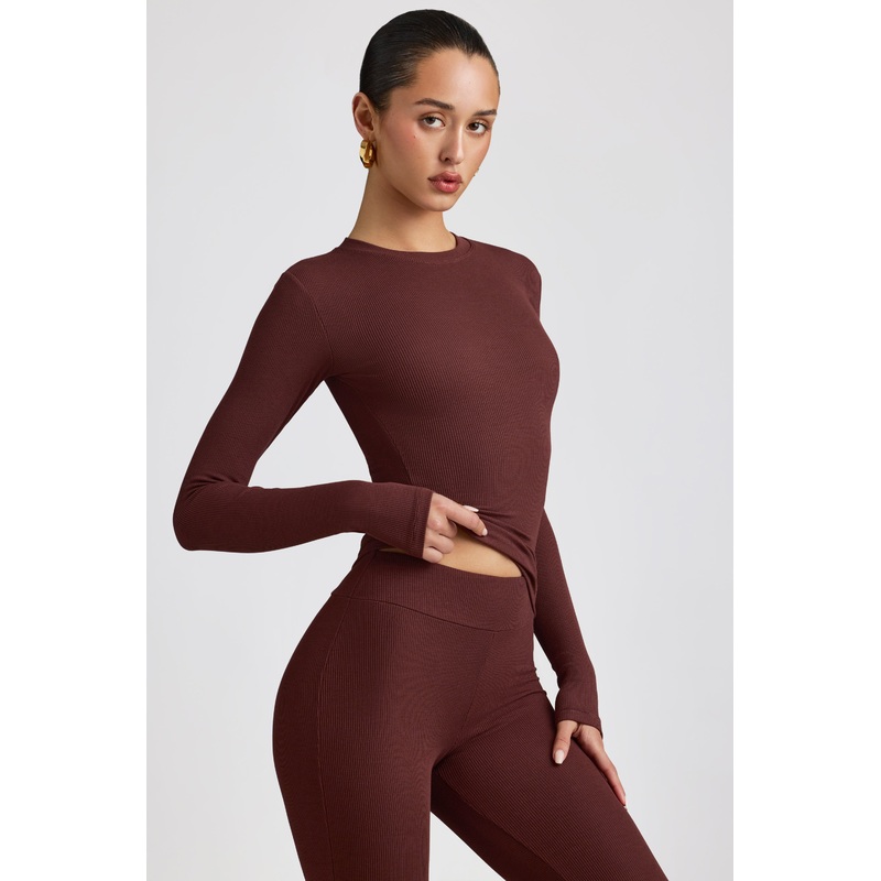 Ribbed Modal Crew Neck Top in Espresso