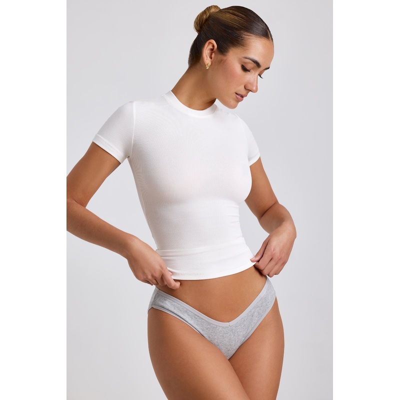 Ribbed Modal High Neck Top in White