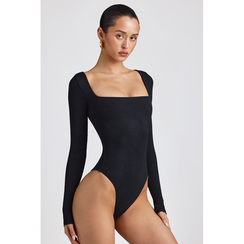 Ribbed Modal Long Sleeve Bodysuit in Black