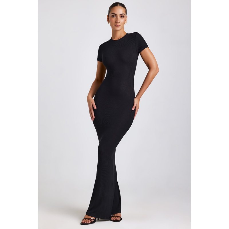 Ribbed Modal Maxi Dress in Black
