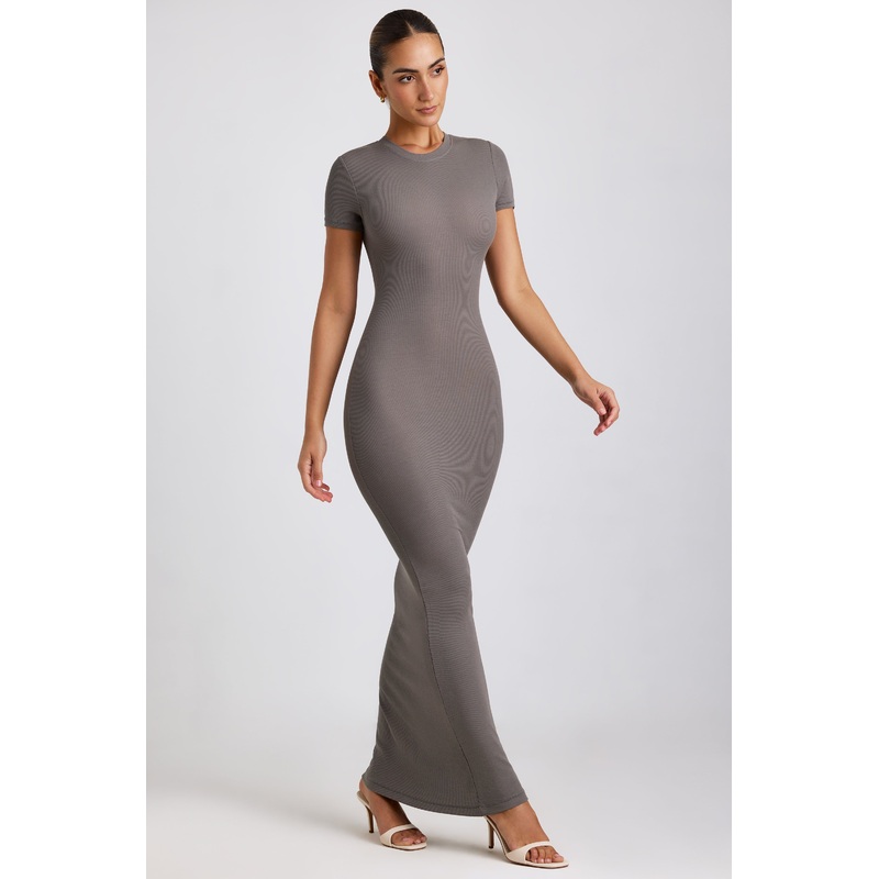 Ribbed Modal Maxi Dress in Grey