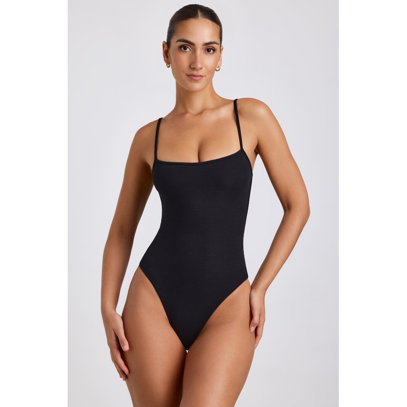 Ribbed Modal Square Neck Bodysuit in Black