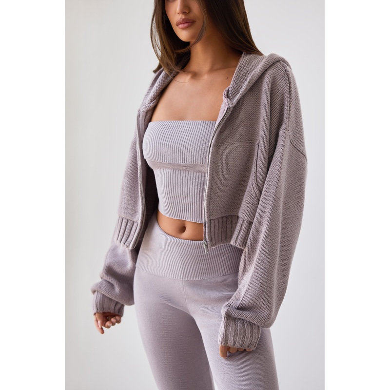 Bandeau Chunky Knit Crop Top in Dusty Lavender