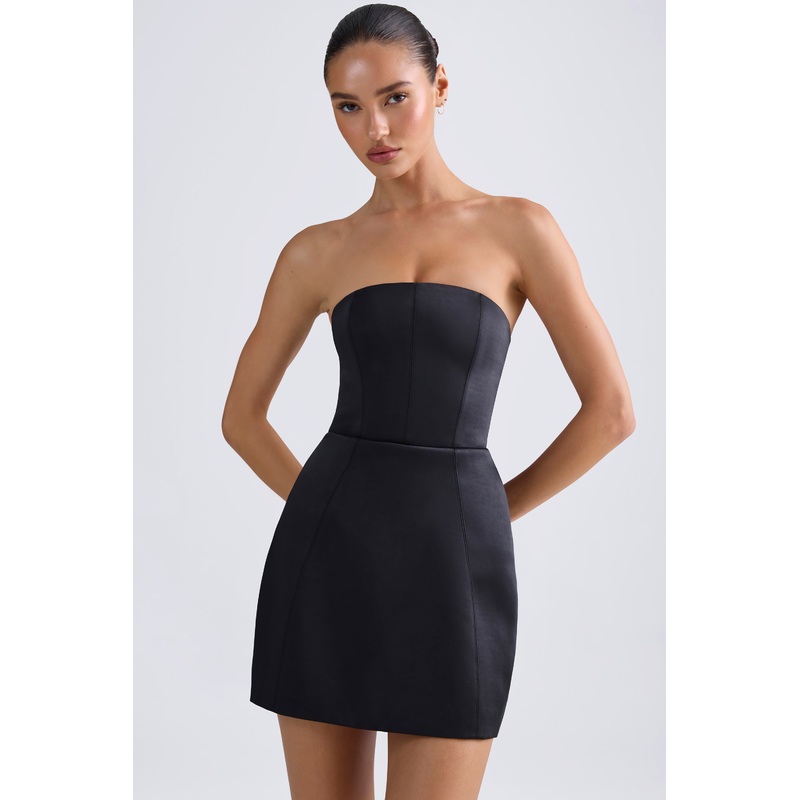 Bandeau Structured Tulip Mini Dress in Black